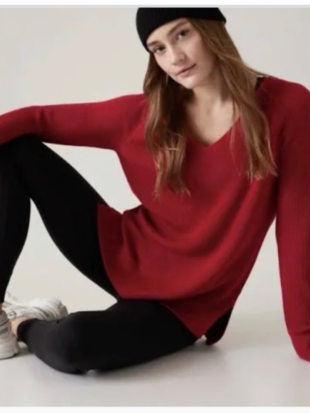 Athleta XXS Hanover Red oversized wool blend V neck ribbed causal comfy sweater